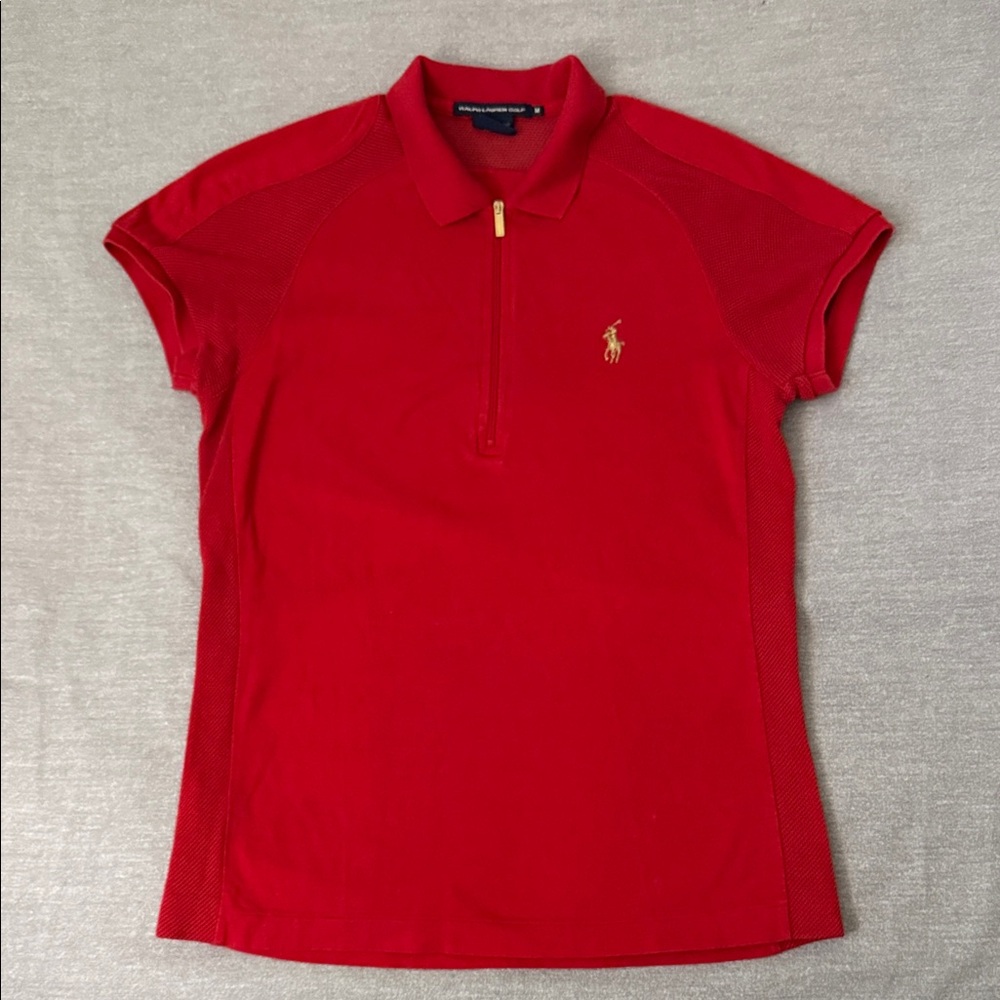 Ralph Lauren Red Short Sleeve Polo Zip-Up Top